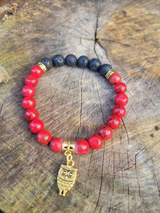 Red Turquoise/Lava Rock with Owl charm