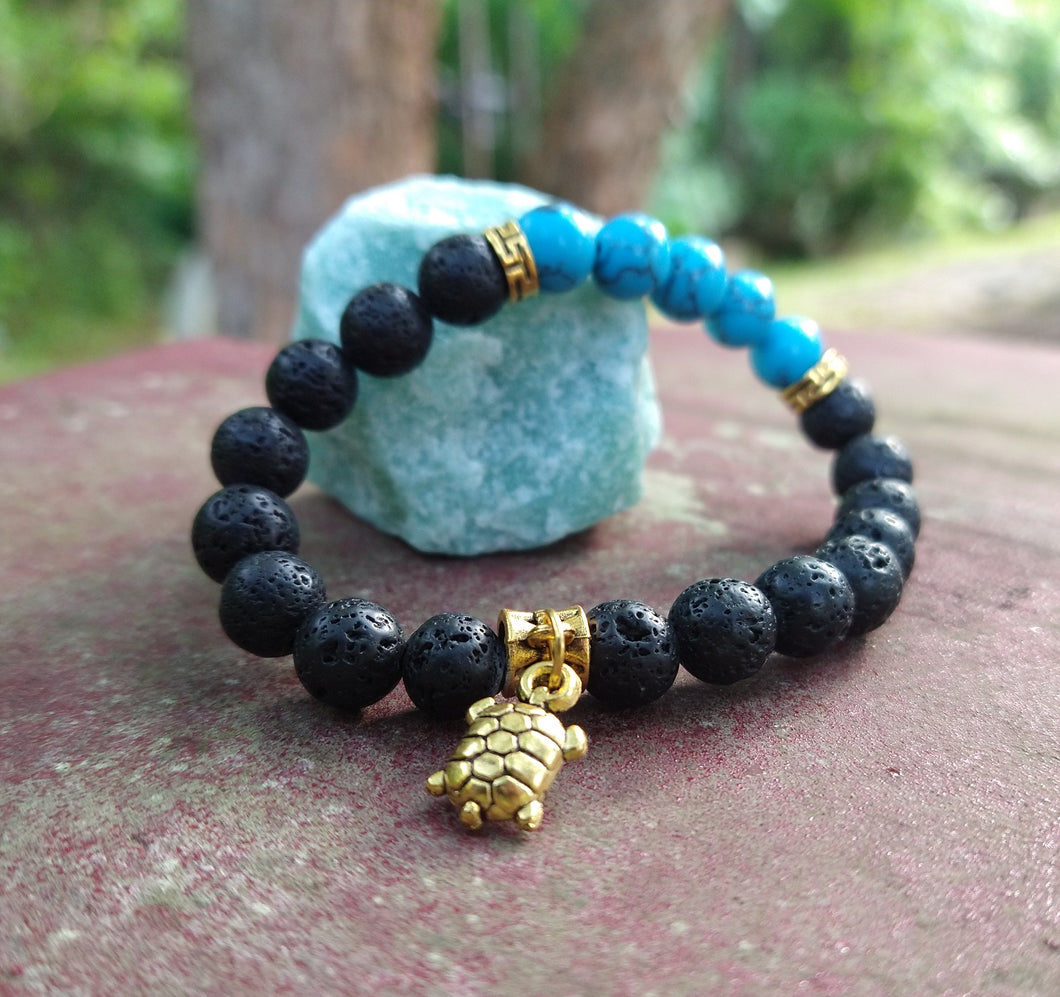 Blue Turquoise and Lava Rock with Turtle