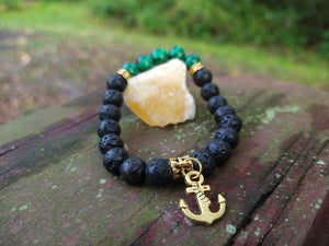Malachite and Lava Rock with Anchor