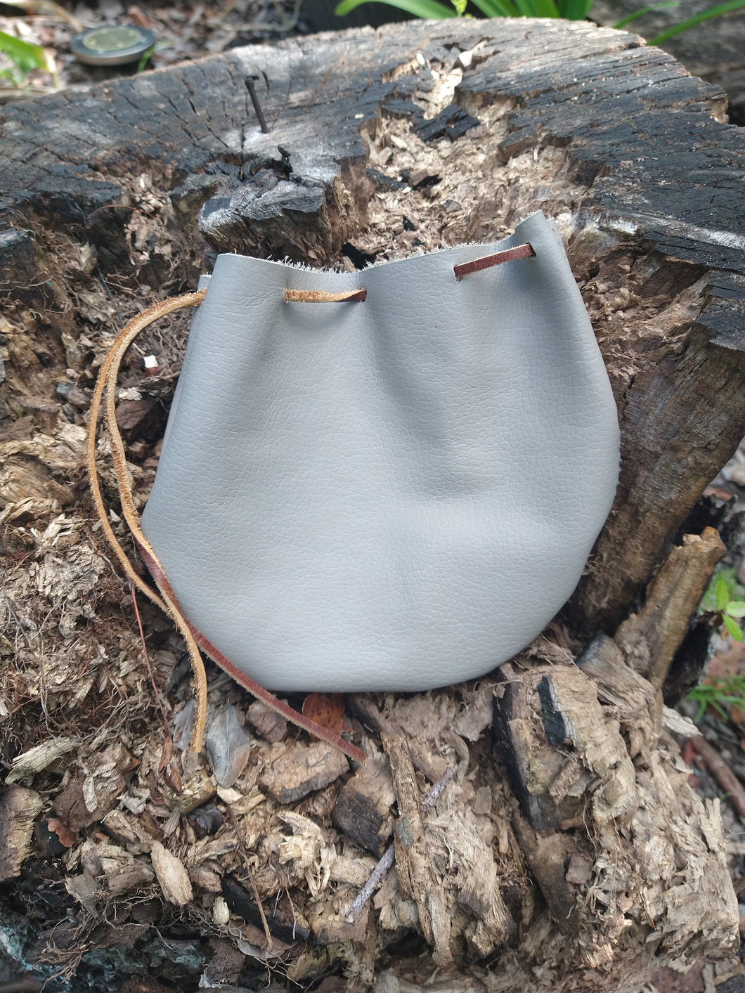 Grey Leather Cinch Bag