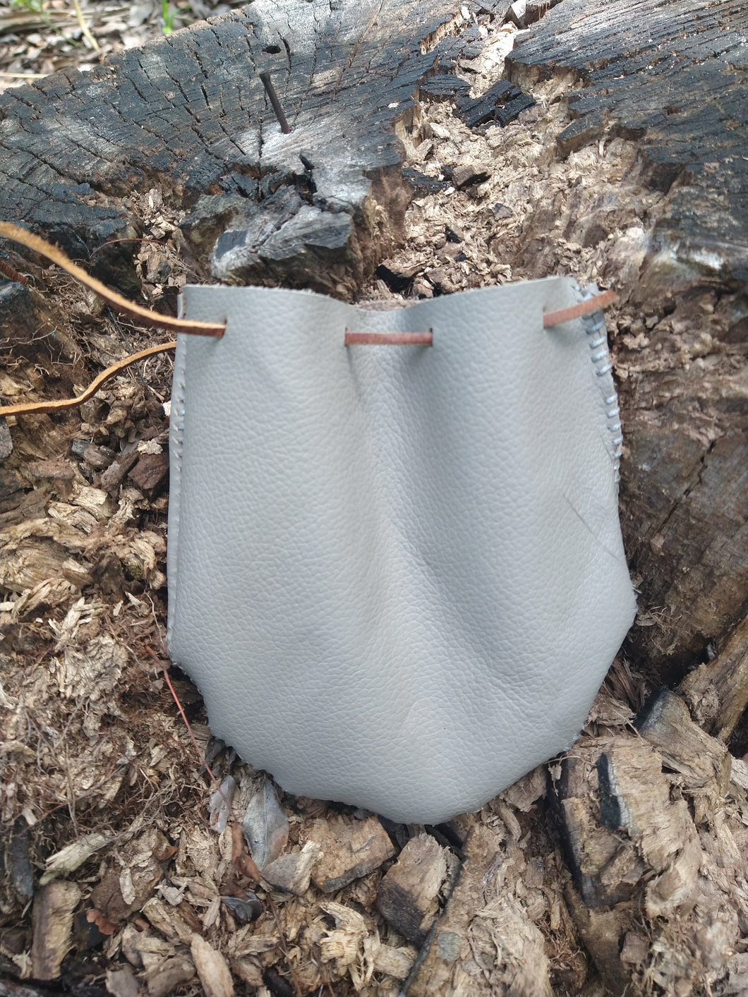 Grey Leather Cinch Bag